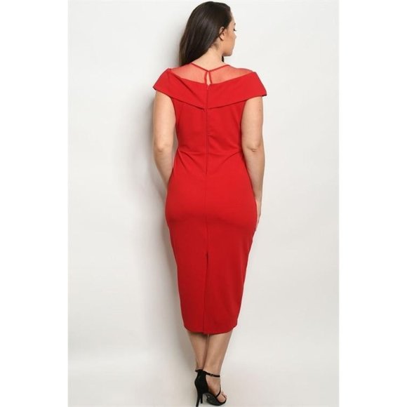 1X 2X Plus Size Red Mesh Top Dress - Picture 3 of 3